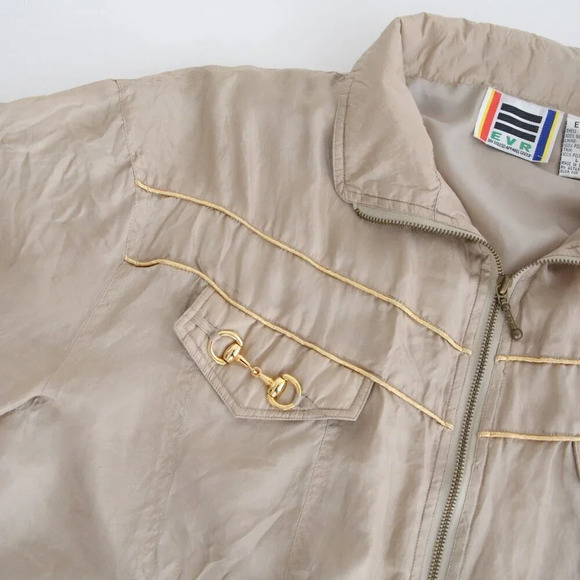 Vintage 90s Evr Rousso Apparel Champagne 100% Silk Zip Up Bomber Jacket  L - Picture 11 of 11